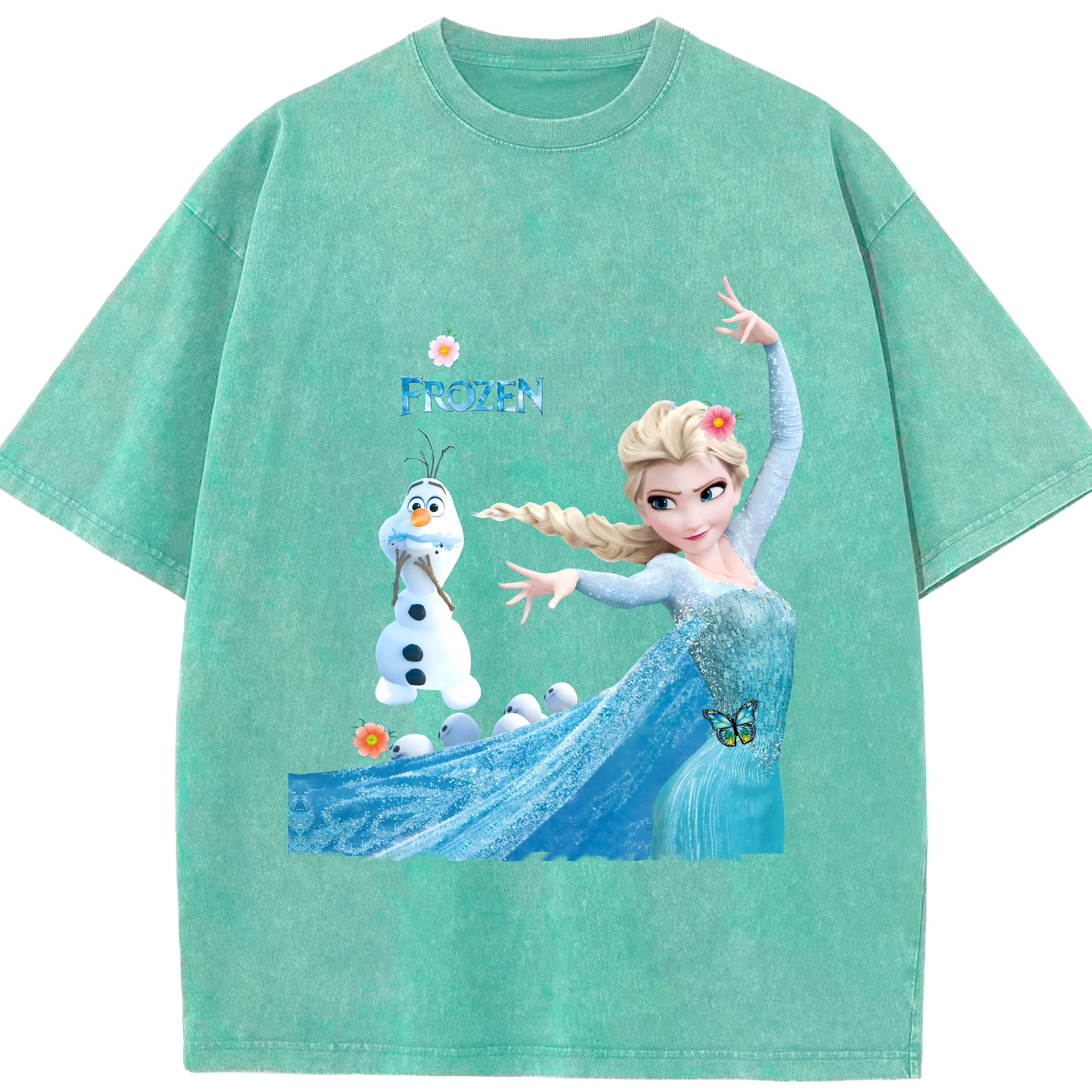 （画像用） アナと雪の女王 アンナ エルサ Frozen Anna Elsa 綿100% ヴィンテージ風 半袖Tシャツ（フロントプリント）